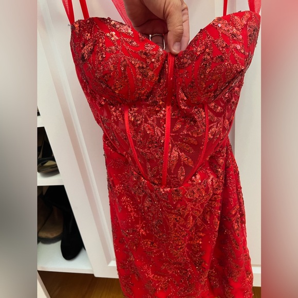 Glitter Print Short Bustier Corset Dress by Nox Anabel T792 in Red - Picture 5 of 10